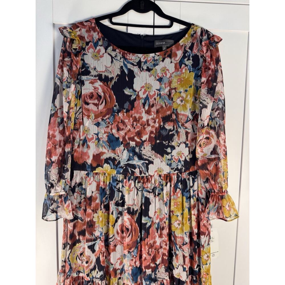 Donna Ricco Floral Dress Size 14 Fit & Flare Pleated Midi Wedding Guest Cocktail - Picture 3 of 12